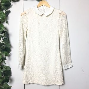 Lace Collar Long Sleeve Mini Dress in Ivory Small